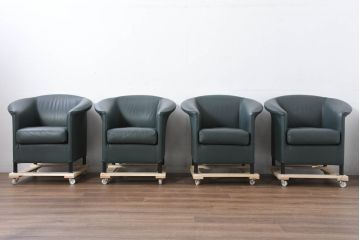 中古　WITTMANN(ヴィットマン)　Paolo Piva(パオロ ピーヴァ)　Aura Armchair(オーラ アームチェア)　本革(レザー)　重厚感と気品を兼ね備えた4脚セット(アームチェア、1人掛けソファ、1Pソファ、バラ売り可能)(定価4脚で約140万円)(R-081186)