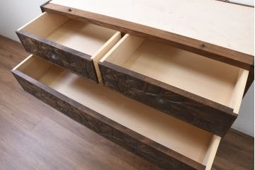 中古　軽井沢彫り　天板リメイク　牡丹の図　繊細な意匠が楽しめるサイドチェスト(サイドボード、引き出し、洋服タンス、衣装箪笥)(R-081191)