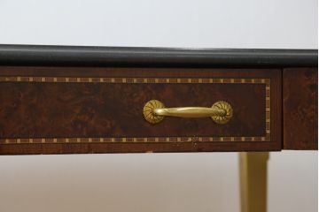 中古　最高級!!　イタリア輸入家具　天板黒御影石　マホガニー材　真鍮(しんちゅう)製　上質さが感じられる凝った造り込みが魅力的なデスク(平机、ワークデスク、在宅用、在宅ワーク用)(定価約120万円)(R-081204)