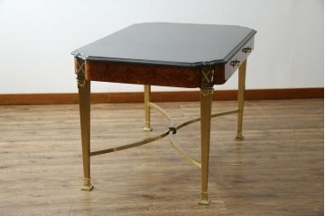 中古　最高級!!　イタリア輸入家具　天板黒御影石　マホガニー材　真鍮(しんちゅう)製　上質さが感じられる凝った造り込みが魅力的なデスク(平机、ワークデスク、在宅用、在宅ワーク用)(定価約120万円)(R-081204)