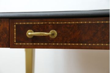 中古　最高級!!　イタリア輸入家具　天板黒御影石　マホガニー材　真鍮(しんちゅう)製　上質さが感じられる凝った造り込みが魅力的なデスク(平机、ワークデスク、在宅用、在宅ワーク用)(定価約120万円)(R-081204)