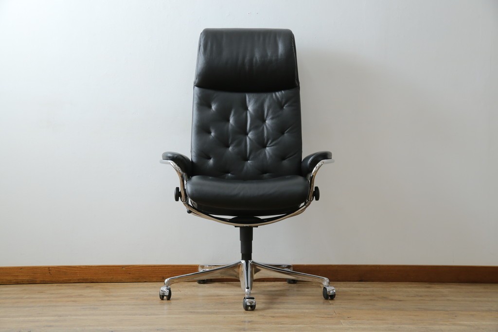 中古　ノルウェー　EKORNES(エコーネス)社　本革　Stressless Metro Office (ストレスレス メトロ オフィス)　インダストリアルな高級デスクチェア　定価約31万円　(R-081207)