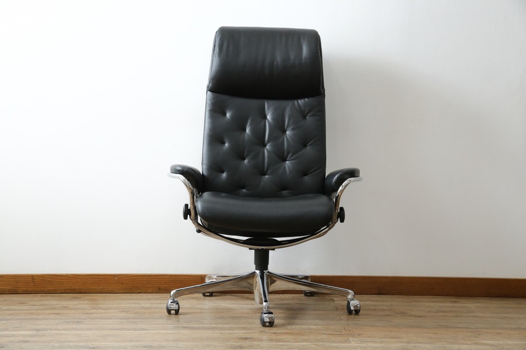 中古　ノルウェー　EKORNES(エコーネス)社　本革　Stressless Metro Office (ストレスレス メトロ オフィス)　インダストリアルな高級デスクチェア　定価約31万円　(R-081207)