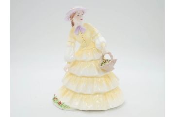イギリス　COALPORT(コールポート)　淡い彩色が美しいフィギュリン3点セット(Loretta、Carla、Ladies of Fashion Strawberry Fayre、女性、貴婦人、置物、ディスプレイ、英国)(R-081210)