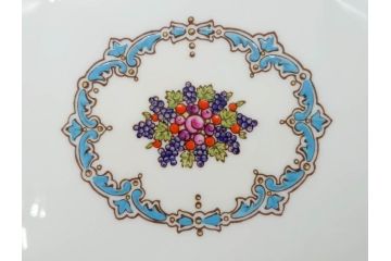 イギリス　WEDGWOOD(ウェッジウッド)　FLORENTINE TURQUOISE(フロレンティーン ターコイズ)　オーバルディッシュ　スーププレート　威風堂々としたデザインが見事なプレート3枚セット(グロテスク文様、フルーツ、果物、大皿、洋食器、英国)(R-081214)