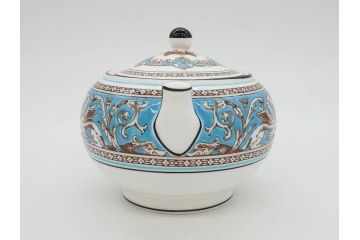 イギリス　WEDGWOOD(ウェッジウッド)　FLORENTINE TURQUOISE(フロレンティーン ターコイズ)　ティー　コーヒー　高い品格を感じるシュガーボックス・クリーマー2点セット(グロテスク文様、フルーツ、果物、ミルクジャー、ミルクポット、シュガーポット、ボンボン入れ、洋食器、英国)(R-081215)