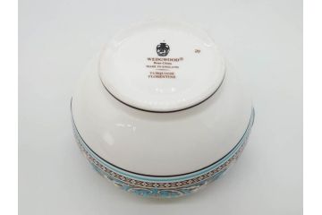 イギリス　WEDGWOOD(ウェッジウッド)　FLORENTINE TURQUOISE(フロレンティーン ターコイズ)　ティー　コーヒー　高い品格を感じるシュガーボックス・クリーマー2点セット(グロテスク文様、フルーツ、果物、ミルクジャー、ミルクポット、シュガーポット、ボンボン入れ、洋食器、英国)(R-081215)