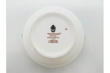 イギリス　WEDGWOOD(ウェッジウッド)　FLORENTINE TURQUOISE(フロレンティーン ターコイズ)　ティー　コーヒー　高い品格を感じるシュガーボックス・クリーマー2点セット(グロテスク文様、フルーツ、果物、ミルクジャー、ミルクポット、シュガーポット、ボンボン入れ、洋食器、英国)(R-081215)