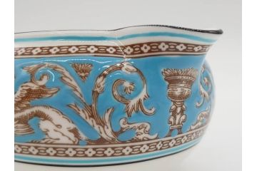 イギリス　WEDGWOOD(ウェッジウッド)　FLORENTINE TURQUOISE(フロレンティーン ターコイズ)　ティー　コーヒー　高い品格を感じるシュガーボックス・クリーマー2点セット(グロテスク文様、フルーツ、果物、ミルクジャー、ミルクポット、シュガーポット、ボンボン入れ、洋食器、英国)(R-081215)