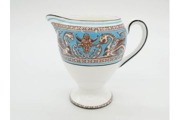 イギリス　WEDGWOOD(ウェッジウッド)　FLORENTINE TURQUOISE(フロレンティーン ターコイズ)　ティー　コーヒー　高い品格を感じるシュガーボックス・クリーマー2点セット(グロテスク文様、フルーツ、果物、ミルクジャー、ミルクポット、シュガーポット、ボンボン入れ、洋食器、英国)(R-081215)