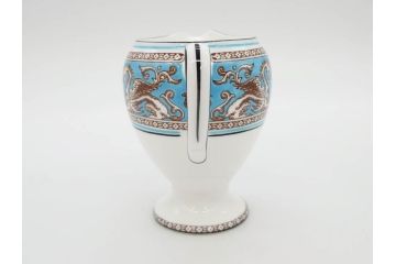 イギリス　WEDGWOOD(ウェッジウッド)　FLORENTINE TURQUOISE(フロレンティーン ターコイズ)　ティー　コーヒー　高い品格を感じるシュガーボックス・クリーマー2点セット(グロテスク文様、フルーツ、果物、ミルクジャー、ミルクポット、シュガーポット、ボンボン入れ、洋食器、英国)(R-081215)
