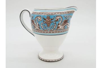 イギリス　WEDGWOOD(ウェッジウッド)　FLORENTINE TURQUOISE(フロレンティーン ターコイズ)　ティー　コーヒー　高い品格を感じるシュガーボックス・クリーマー2点セット(グロテスク文様、フルーツ、果物、ミルクジャー、ミルクポット、シュガーポット、ボンボン入れ、洋食器、英国)(R-081215)