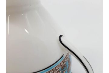 イギリス　WEDGWOOD(ウェッジウッド)　FLORENTINE TURQUOISE(フロレンティーン ターコイズ)　ティー　コーヒー　高い品格を感じるシュガーボックス・クリーマー2点セット(グロテスク文様、フルーツ、果物、ミルクジャー、ミルクポット、シュガーポット、ボンボン入れ、洋食器、英国)(R-081215)