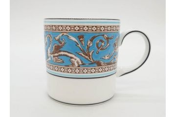 イギリス　WEDGWOOD(ウェッジウッド)　FLORENTINE TURQUOISE(フロレンティーン ターコイズ)　重厚感ある佇まいのコーヒーカップ&ソーサー4客セット(グロテスク文様、フルーツ、果物、C&S、洋食器、英国)(R-081216)