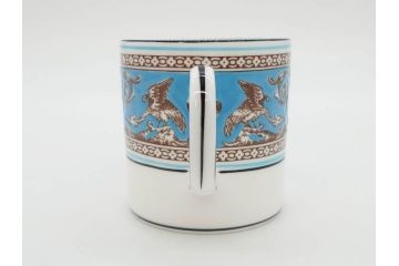 イギリス　WEDGWOOD(ウェッジウッド)　FLORENTINE TURQUOISE(フロレンティーン ターコイズ)　重厚感ある佇まいのコーヒーカップ&ソーサー4客セット(グロテスク文様、フルーツ、果物、C&S、洋食器、英国)(R-081216)