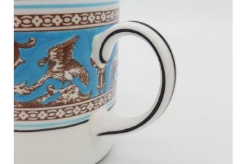 イギリス　WEDGWOOD(ウェッジウッド)　FLORENTINE TURQUOISE(フロレンティーン ターコイズ)　重厚感ある佇まいのコーヒーカップ&ソーサー4客セット(グロテスク文様、フルーツ、果物、C&S、洋食器、英国)(R-081216)
