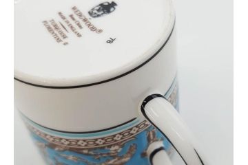 イギリス　WEDGWOOD(ウェッジウッド)　FLORENTINE TURQUOISE(フロレンティーン ターコイズ)　重厚感ある佇まいのコーヒーカップ&ソーサー4客セット(グロテスク文様、フルーツ、果物、C&S、洋食器、英国)(R-081216)