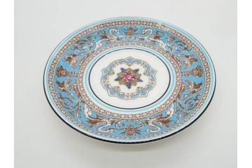イギリス　WEDGWOOD(ウェッジウッド)　FLORENTINE TURQUOISE(フロレンティーン ターコイズ)　重厚感ある佇まいのコーヒーカップ&ソーサー4客セット(グロテスク文様、フルーツ、果物、C&S、洋食器、英国)(R-081216)