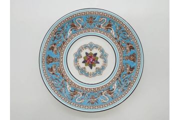 イギリス　WEDGWOOD(ウェッジウッド)　FLORENTINE TURQUOISE(フロレンティーン ターコイズ)　重厚感ある佇まいのコーヒーカップ&ソーサー4客セット(グロテスク文様、フルーツ、果物、C&S、洋食器、英国)(R-081216)