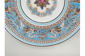 イギリス　WEDGWOOD(ウェッジウッド)　FLORENTINE TURQUOISE(フロレンティーン ターコイズ)　重厚感ある佇まいのコーヒーカップ&ソーサー4客セット(グロテスク文様、フルーツ、果物、C&S、洋食器、英国)(R-081216)
