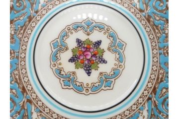 イギリス　WEDGWOOD(ウェッジウッド)　FLORENTINE TURQUOISE(フロレンティーン ターコイズ)　重厚感ある佇まいのコーヒーカップ&ソーサー4客セット(グロテスク文様、フルーツ、果物、C&S、洋食器、英国)(R-081216)