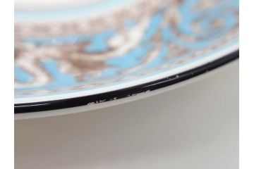 イギリス　WEDGWOOD(ウェッジウッド)　FLORENTINE TURQUOISE(フロレンティーン ターコイズ)　重厚感ある佇まいのコーヒーカップ&ソーサー4客セット(グロテスク文様、フルーツ、果物、C&S、洋食器、英国)(R-081216)