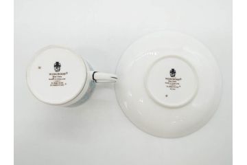 イギリス　WEDGWOOD(ウェッジウッド)　FLORENTINE TURQUOISE(フロレンティーン ターコイズ)　重厚感ある佇まいのコーヒーカップ&ソーサー4客セット(グロテスク文様、フルーツ、果物、C&S、洋食器、英国)(R-081216)