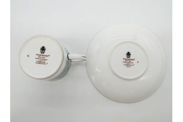 イギリス　WEDGWOOD(ウェッジウッド)　FLORENTINE TURQUOISE(フロレンティーン ターコイズ)　重厚感ある佇まいのコーヒーカップ&ソーサー4客セット(グロテスク文様、フルーツ、果物、C&S、洋食器、英国)(R-081216)