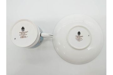 イギリス　WEDGWOOD(ウェッジウッド)　FLORENTINE TURQUOISE(フロレンティーン ターコイズ)　重厚感ある佇まいのコーヒーカップ&ソーサー4客セット(グロテスク文様、フルーツ、果物、C&S、洋食器、英国)(R-081216)