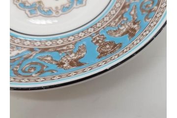 イギリス　WEDGWOOD(ウェッジウッド)　FLORENTINE TURQUOISE(フロレンティーン ターコイズ)　重厚感ある佇まいのコーヒーカップ&ソーサー4客セット(グロテスク文様、フルーツ、果物、C&S、洋食器、英国)(R-081216)
