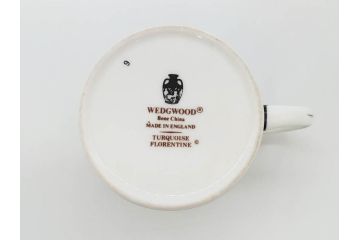 イギリス　WEDGWOOD(ウェッジウッド)　FLORENTINE TURQUOISE(フロレンティーン ターコイズ)　優雅な時間を演出するコーヒーカップ&ソーサー3客セット(グロテスク文様、フルーツ、果物、洋食器、英国)(R-081217)