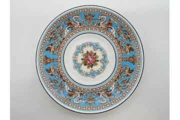 イギリス　WEDGWOOD(ウェッジウッド)　FLORENTINE TURQUOISE(フロレンティーン ターコイズ)　優雅な時間を演出するコーヒーカップ&ソーサー3客セット(グロテスク文様、フルーツ、果物、洋食器、英国)(R-081217)