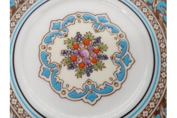 イギリス　WEDGWOOD(ウェッジウッド)　FLORENTINE TURQUOISE(フロレンティーン ターコイズ)　優雅な時間を演出するコーヒーカップ&ソーサー3客セット(グロテスク文様、フルーツ、果物、洋食器、英国)(R-081217)
