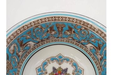 イギリス　WEDGWOOD(ウェッジウッド)　FLORENTINE TURQUOISE(フロレンティーン ターコイズ)　上品な佇まいのティーカップ&ソーサー4客セット(グロテスク文様、フルーツ、果物、ピオニー、C&S、洋食器、英国)(R-081218)