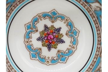 イギリス　WEDGWOOD(ウェッジウッド)　FLORENTINE TURQUOISE(フロレンティーン ターコイズ)　上品な佇まいのティーカップ&ソーサー4客セット(グロテスク文様、フルーツ、果物、ピオニー、C&S、洋食器、英国)(R-081218)