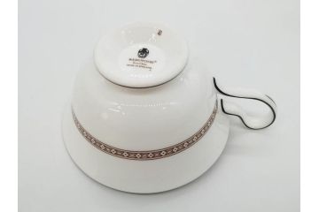 イギリス　WEDGWOOD(ウェッジウッド)　FLORENTINE TURQUOISE(フロレンティーン ターコイズ)　上品な佇まいのティーカップ&ソーサー4客セット(グロテスク文様、フルーツ、果物、ピオニー、C&S、洋食器、英国)(R-081218)