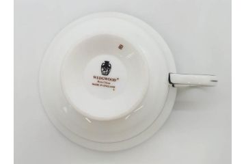 イギリス　WEDGWOOD(ウェッジウッド)　FLORENTINE TURQUOISE(フロレンティーン ターコイズ)　上品な佇まいのティーカップ&ソーサー4客セット(グロテスク文様、フルーツ、果物、ピオニー、C&S、洋食器、英国)(R-081218)