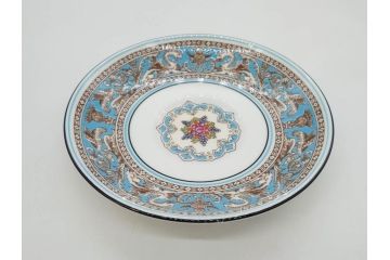 イギリス　WEDGWOOD(ウェッジウッド)　FLORENTINE TURQUOISE(フロレンティーン ターコイズ)　上品な佇まいのティーカップ&ソーサー4客セット(グロテスク文様、フルーツ、果物、ピオニー、C&S、洋食器、英国)(R-081218)