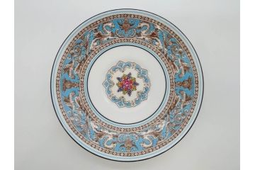 イギリス　WEDGWOOD(ウェッジウッド)　FLORENTINE TURQUOISE(フロレンティーン ターコイズ)　上品な佇まいのティーカップ&ソーサー4客セット(グロテスク文様、フルーツ、果物、ピオニー、C&S、洋食器、英国)(R-081218)