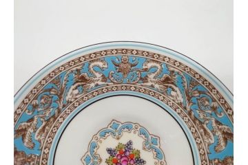 イギリス　WEDGWOOD(ウェッジウッド)　FLORENTINE TURQUOISE(フロレンティーン ターコイズ)　上品な佇まいのティーカップ&ソーサー4客セット(グロテスク文様、フルーツ、果物、ピオニー、C&S、洋食器、英国)(R-081218)
