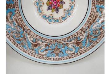イギリス　WEDGWOOD(ウェッジウッド)　FLORENTINE TURQUOISE(フロレンティーン ターコイズ)　上品な佇まいのティーカップ&ソーサー4客セット(グロテスク文様、フルーツ、果物、ピオニー、C&S、洋食器、英国)(R-081218)