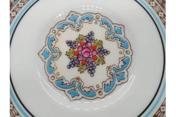 イギリス　WEDGWOOD(ウェッジウッド)　FLORENTINE TURQUOISE(フロレンティーン ターコイズ)　上品な佇まいのティーカップ&ソーサー4客セット(グロテスク文様、フルーツ、果物、ピオニー、C&S、洋食器、英国)(R-081218)