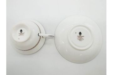 イギリス　WEDGWOOD(ウェッジウッド)　FLORENTINE TURQUOISE(フロレンティーン ターコイズ)　上品な佇まいのティーカップ&ソーサー4客セット(グロテスク文様、フルーツ、果物、ピオニー、C&S、洋食器、英国)(R-081218)