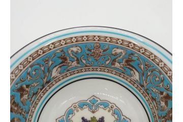 イギリス　WEDGWOOD(ウェッジウッド)　FLORENTINE TURQUOISE(フロレンティーン ターコイズ)　上品な雰囲気のティーカップ&ソーサー4客セット(グロテスク文様、フルーツ、果物、ピオニー、C&S、洋食器、英国)(R-081219)