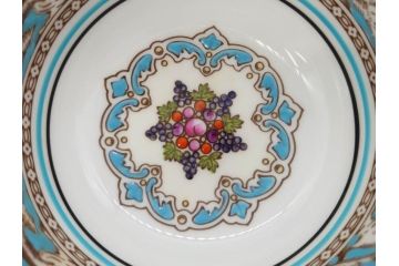 イギリス　WEDGWOOD(ウェッジウッド)　FLORENTINE TURQUOISE(フロレンティーン ターコイズ)　上品な雰囲気のティーカップ&ソーサー4客セット(グロテスク文様、フルーツ、果物、ピオニー、C&S、洋食器、英国)(R-081219)