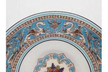 イギリス　WEDGWOOD(ウェッジウッド)　FLORENTINE TURQUOISE(フロレンティーン ターコイズ)　上品な雰囲気のティーカップ&ソーサー4客セット(グロテスク文様、フルーツ、果物、ピオニー、C&S、洋食器、英国)(R-081219)