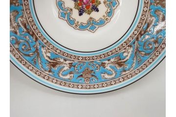 イギリス　WEDGWOOD(ウェッジウッド)　FLORENTINE TURQUOISE(フロレンティーン ターコイズ)　上品な雰囲気のティーカップ&ソーサー4客セット(グロテスク文様、フルーツ、果物、ピオニー、C&S、洋食器、英国)(R-081219)