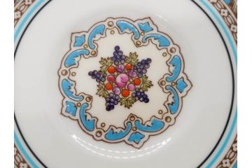 イギリス　WEDGWOOD(ウェッジウッド)　FLORENTINE TURQUOISE(フロレンティーン ターコイズ)　上品な雰囲気のティーカップ&ソーサー4客セット(グロテスク文様、フルーツ、果物、ピオニー、C&S、洋食器、英国)(R-081219)