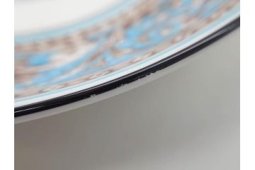 イギリス　WEDGWOOD(ウェッジウッド)　FLORENTINE TURQUOISE(フロレンティーン ターコイズ)　上品な雰囲気のティーカップ&ソーサー4客セット(グロテスク文様、フルーツ、果物、ピオニー、C&S、洋食器、英国)(R-081219)