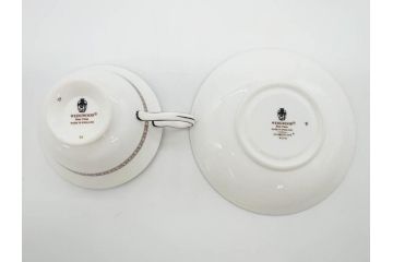 イギリス　WEDGWOOD(ウェッジウッド)　FLORENTINE TURQUOISE(フロレンティーン ターコイズ)　上品な雰囲気のティーカップ&ソーサー4客セット(グロテスク文様、フルーツ、果物、ピオニー、C&S、洋食器、英国)(R-081219)